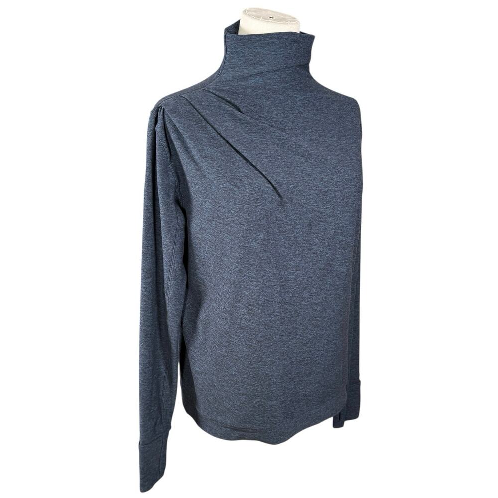 Lululemon Morning Miles Rulu Mock Neck Top Teal Black Long Sleeve Size 6